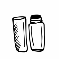 vector illustration of hand drawn bottles for cosmetics. EPS