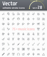 Fototapeta na wymiar Vector editable stroke line icon set of musicians playing instruments