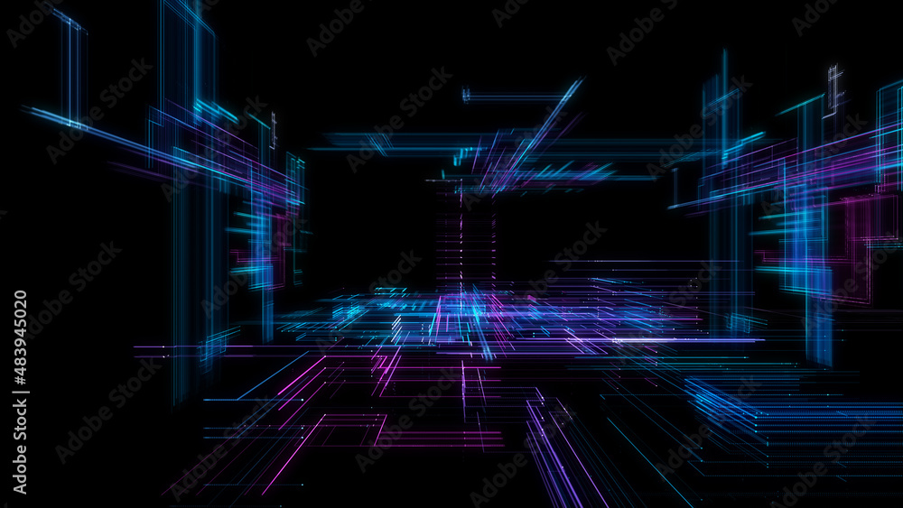 Poster digital cyberspace with particles. techology background