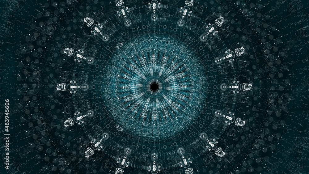 Poster circle neon particle flow. technology background concept