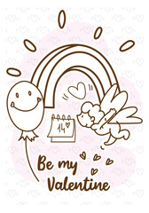 A valentine card with cute contour images of holiday symbols. Happy Valentine's Day.