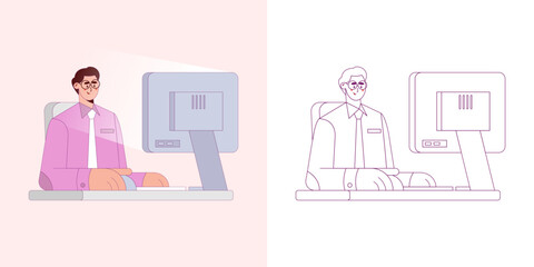 Illustration Concept Of a Man Working On Computer, Good For Banner And Landing Page