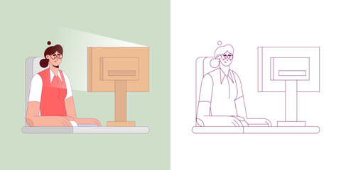 Illustration Concept Of a Woman Working On Computer, Good For Banner And Landing Page