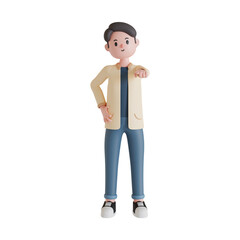 3d male character pointing his hand. 3D illustration.