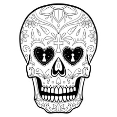 Vector black and white Sugar Skull illustration