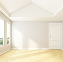 Nordic style empty room with gray wall and wood floor. 3d rendering