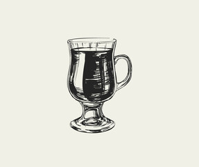 Mulled Wine Hand Drawn Drink Vector Illustration. Grog, Coffee, Gluhwein