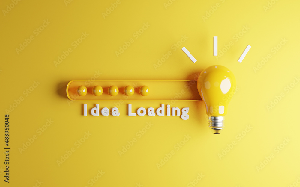 Poster yellow lightbulb with download bar or loading idea business concept and progress by 3d render.