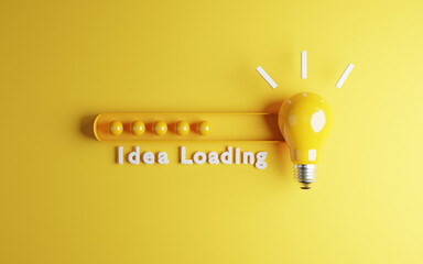 Yellow lightbulb with download bar or loading idea business concept  and progress by 3d render.