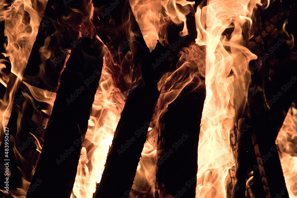 Poster A Close up campfire flames on a black background