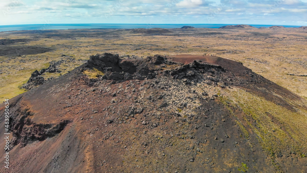 Wall mural Saxholl Crater is a famous volcano in Iceland. Aerial view in summer season from drone.