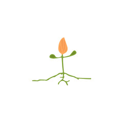 Hand drawn doodle floral element, colored abstract plant for decoration, isolated vector illustration