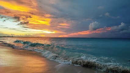 Stunning sunset at Grace Bay, Turks and Caicos Islands.