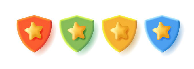 3d icons set of a shield with star in different colors