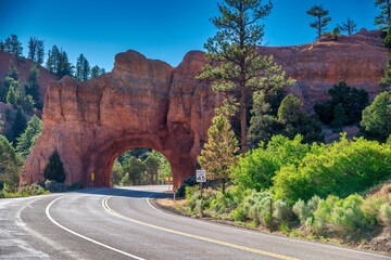 Red arch located at the entrance to Bryce Canyon National Park, Utah