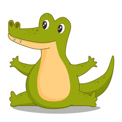 Cute cartoon crocodile wants to be hugged. Drawn green alligator vector illustration