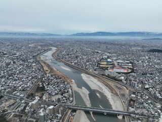 岐阜城　金華山　岐阜市内周辺の風景　ドローン空撮