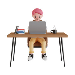 3D illustration of businessman working from home