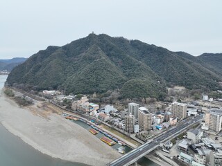 岐阜城　金華山　岐阜市内周辺の風景　ドローン空撮