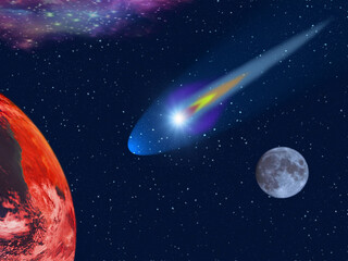 meteor flies in space 