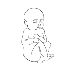 One line newborn baby illustration. Minimal nursery poster design with. Vector baby illustration. 