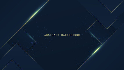 Modern luxury abstract background with golden line elements glowing pattern. Elegant curve geometric shapes on dark blue background. Vector illustration for design