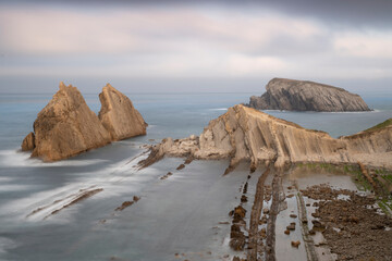 rocky shore in liencres  in cantabria,spain