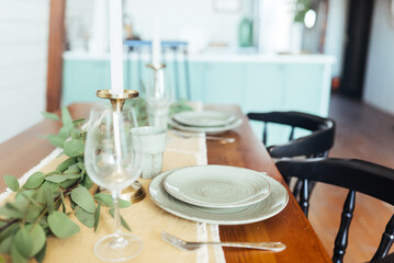 Table served for dinner, close up view