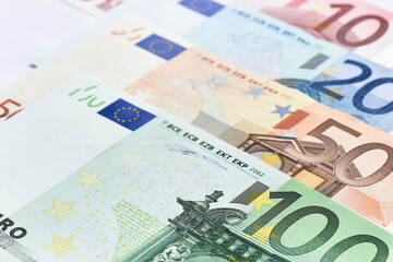 Cash euro banknotes, money background, shallow depth of field