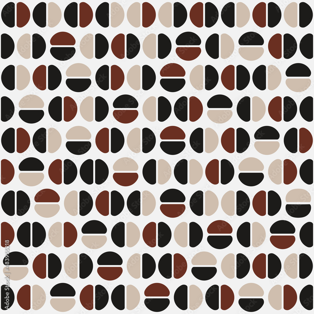 Aufkleber coffee pattern. brown coffee beans canvas. vector seamless rounded shapes.