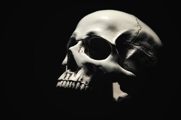 White skull against dark black background