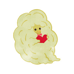 Illustration of a cute sheep holding a heart