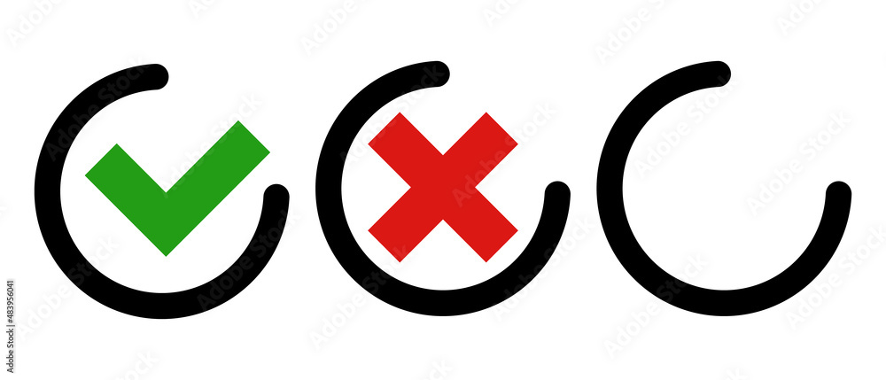 Poster an icon set of a check mark, a cross mark, and a blank mark. vectors.