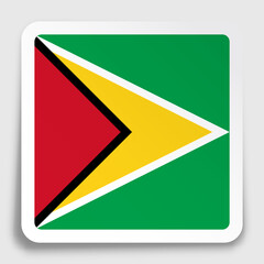 Obraz premium Guyana flag icon on paper square sticker with shadow. Button for mobile application or web. Vector