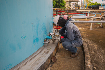 Male worker are for inspection ultrasonic thickness shell plate.