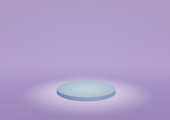 Product Display Stand or Podium in Minimal Composition with Spotlight Lighting The Product. Light, Pastel Violet, Purple Background with Light, Baby, Pastel Blue Cylinder Platform