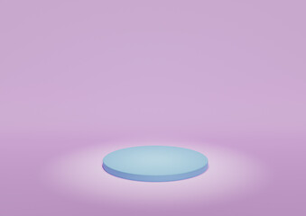 Product Display Stand or Podium in Minimal Composition with Spotlight Lighting The Product. Light, Pastel Violet, Purple Background with Light, Baby, Pastel Blue Cylinder Platform