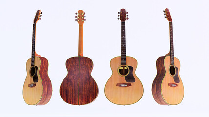Naklejka premium Acoustic guitar, wooden Musical instrumentisolated isolated on white background. 3D render