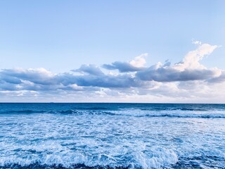 seascape horizon, azure sea water of the sand beach