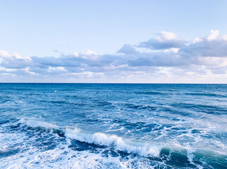 Naklejka na ściany i meble seascape horizon, azure sea water of the sand beach