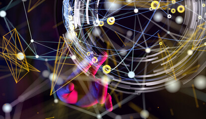 Global network. Blockchain. 3D illustration. Neural networks and artificial intelligence. Abstract