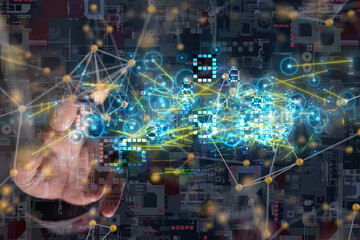 Fototapeta na wymiar Neural network 3D illustration. Big data and cybersecurity