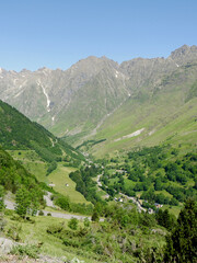 Mountain gorge in French Pyrenees at summertime close to the border with Spain. Selective focus, day time