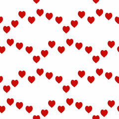 Seamless pattern with cute red hearts on white background. Vector image.