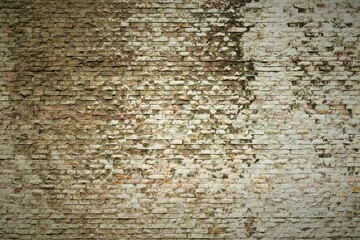 Texture brick wall whitewashed and covered with gray soot 