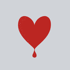 Dripping blood or red heart brush stroke isolated on gray background. Halloween concept, ink splatter illustration. Tattoo idea