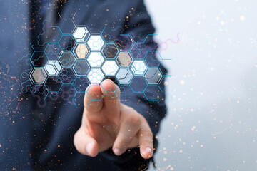 Digital cyberspace with particles and Digital data network connections concept.