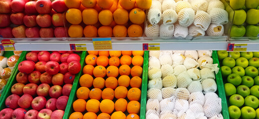 Fresh fruits sale on supermarket