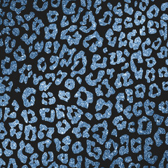 Blue Animal Print Glitter Pattern on Dark Background Texture, Digital Paper