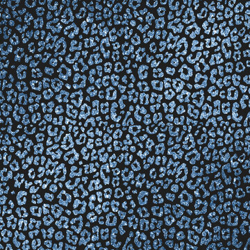 Blue Animal Print Glitter Pattern on Dark Background Texture, Digital Paper